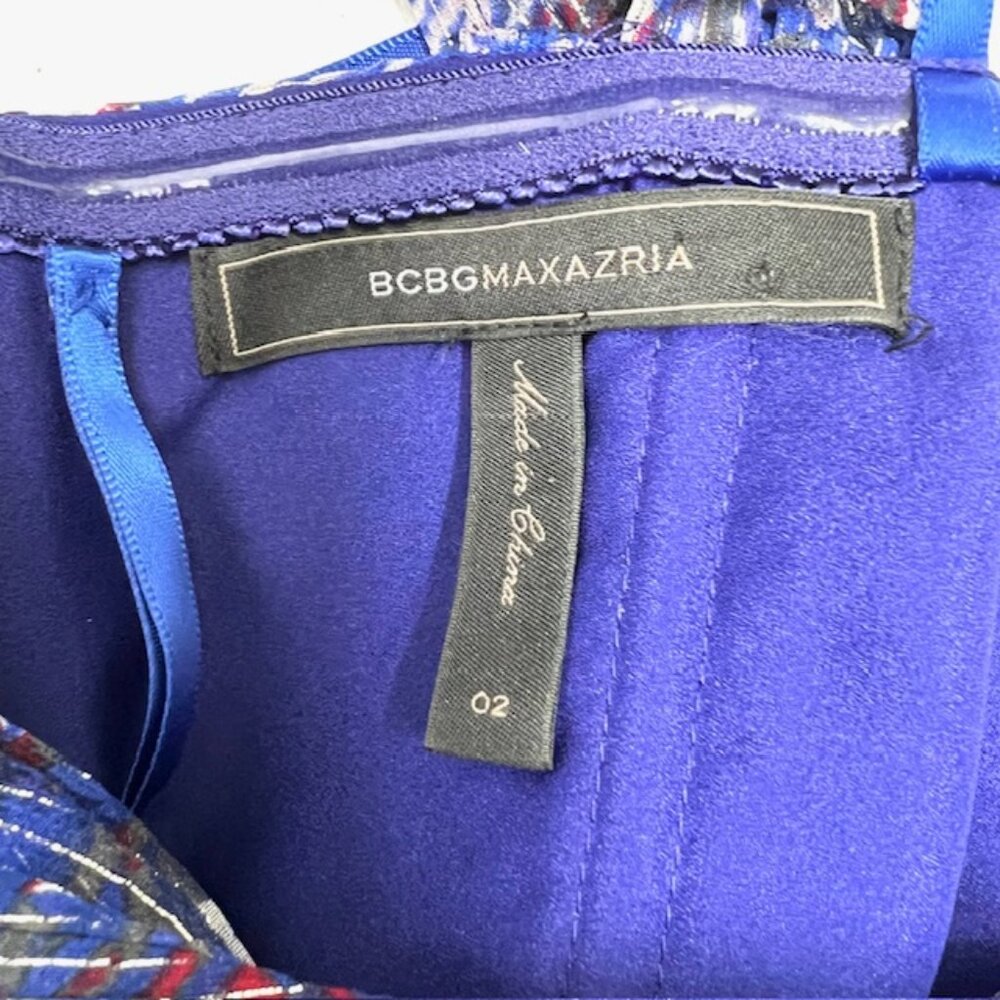 BCBGMAXAZRIA Women Long Cocktail Party Evening Dress Blue Silver Floral( #1 - Picture 7 of 13
